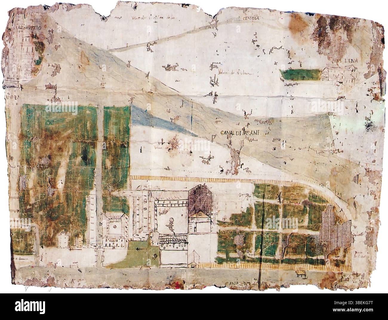 Questa mappa del 1500, conosciuta come "Mappa della Punta di Sant'Antonio", è stata creata da un anonimo artista veneziano. La mappa illustra una dettagliata vista topografica di Sant'Antonio, che mostra la geografia e le caratteristiche costiere della zona. La mappa fa parte della collezione del Museo Correr di Venezia. Foto Stock Questa mappa del 1500, conosciuta come "Mappa della Punta di Sant'Antonio", è stata creata da un anonimo artista veneziano. La mappa illustra una dettagliata vista topografica di Sant'Antonio, che mostra la geografia e le caratteristiche costiere della zona. La mappa fa parte della collezione del Museo Correr di Venezia. Foto Stock