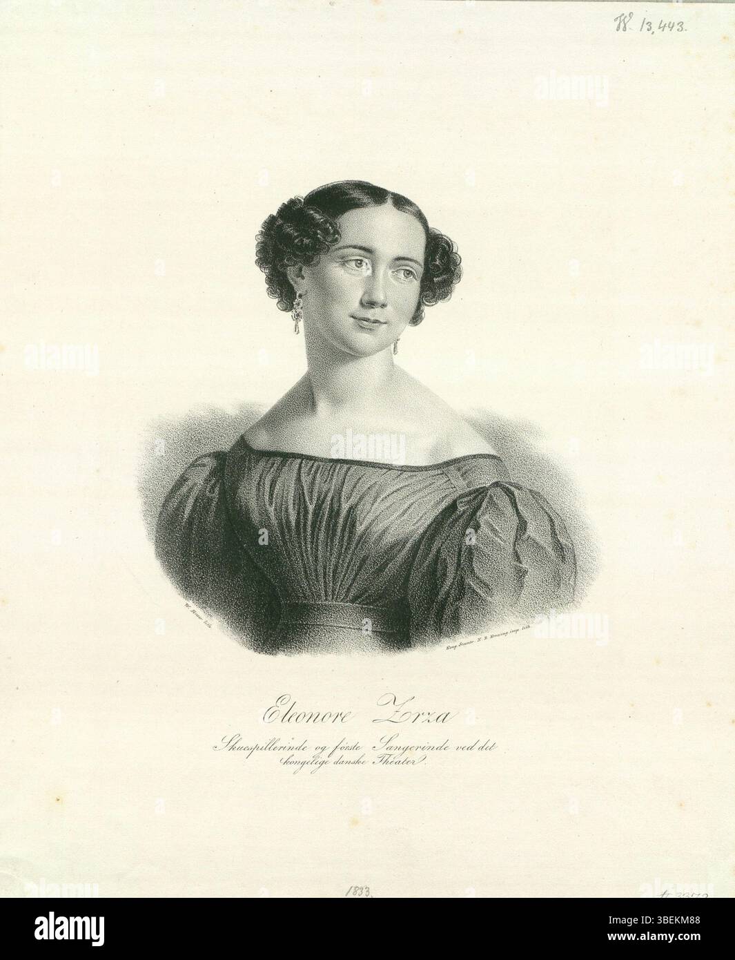 Eleonora Zrza (1797-1862), una cantante d'opera danese, è raffigurata in questo ritratto storico da Wilhelm Heinrich Moritz. L'immagine riflette lo stile classico della ritrattistica e mette in evidenza il significato di Zrza nella storia lirica della Danimarca. Foto Stock