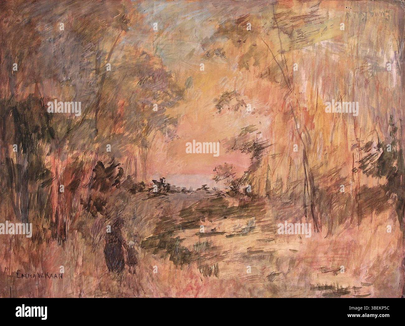 Questo dipinto intitolato 'in the Gloaming' di Emma Kaan (1860-1949) cattura una scena al crepuscolo in tenui toni pastello. Il lavoro riflette lo stile di Kaan, mescolando un'atmosfera serena con delicati pennelli. Foto Stock