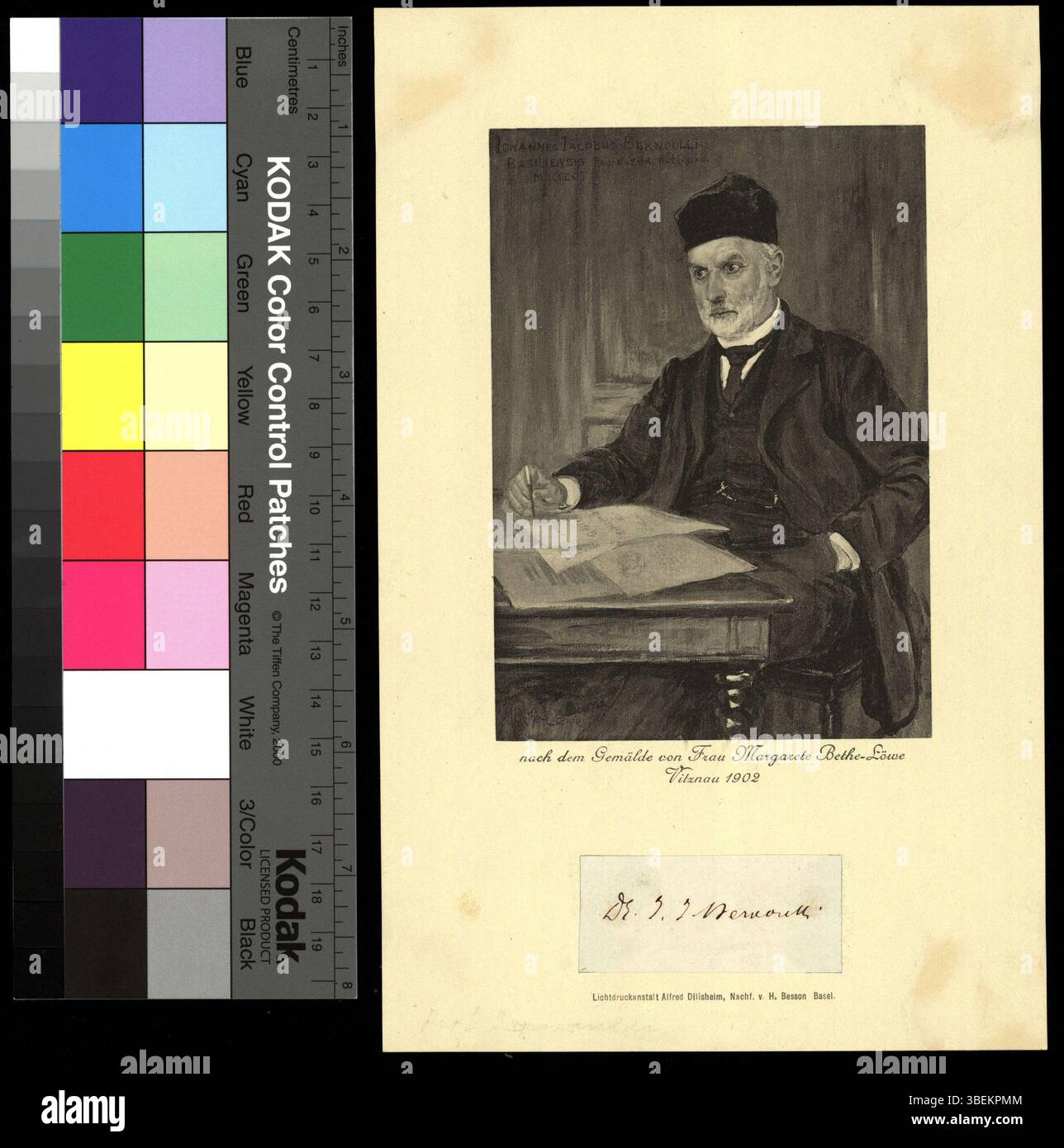 Questo ritratto di Johann Jacob Bernoulli, creato dopo il 1902, fu prodotto da M. Bethe-Loewe. La riproduzione cattura Bernoulli in un raffinato stile artistico, riflettendo la sua importanza storica. Foto Stock