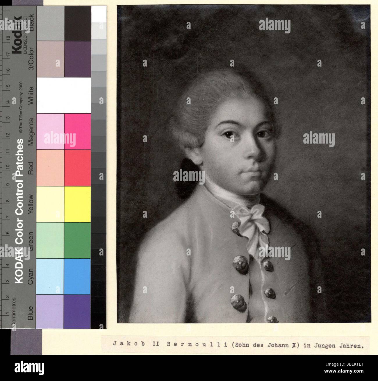 Questa fotografia in bianco e nero, scattata tra il 1765 e il 1780, cattura il ritratto di Jacob Bernoulli-Euler, una figura storica della matematica. Foto Stock