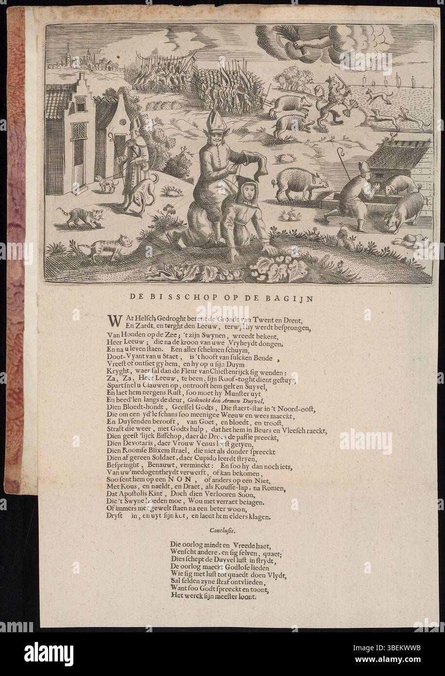 Questa stampa satirica del 1672 circa critica Christoph Bernhard van Galen, vescovo di Münster. L'immagine include una poesia che prende in giro il suo ruolo, riflettendo le tensioni politiche del tempo. Foto Stock
