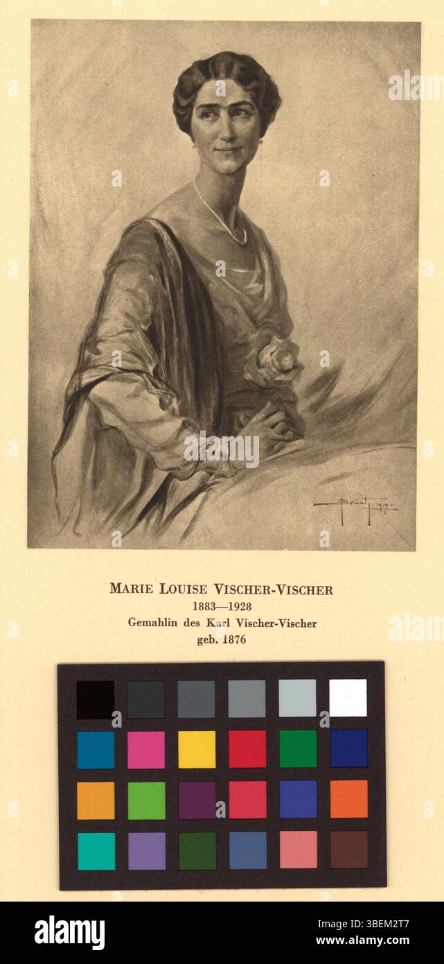 Questa riproduzione in bianco e nero del 1917 circa raffigura Marie Louise Vischer-Vischer, basata su un disegno di O. Brüch. L'immagine rappresenta le tecniche di riproduzione artistica dei primi anni del XX secolo. Foto Stock