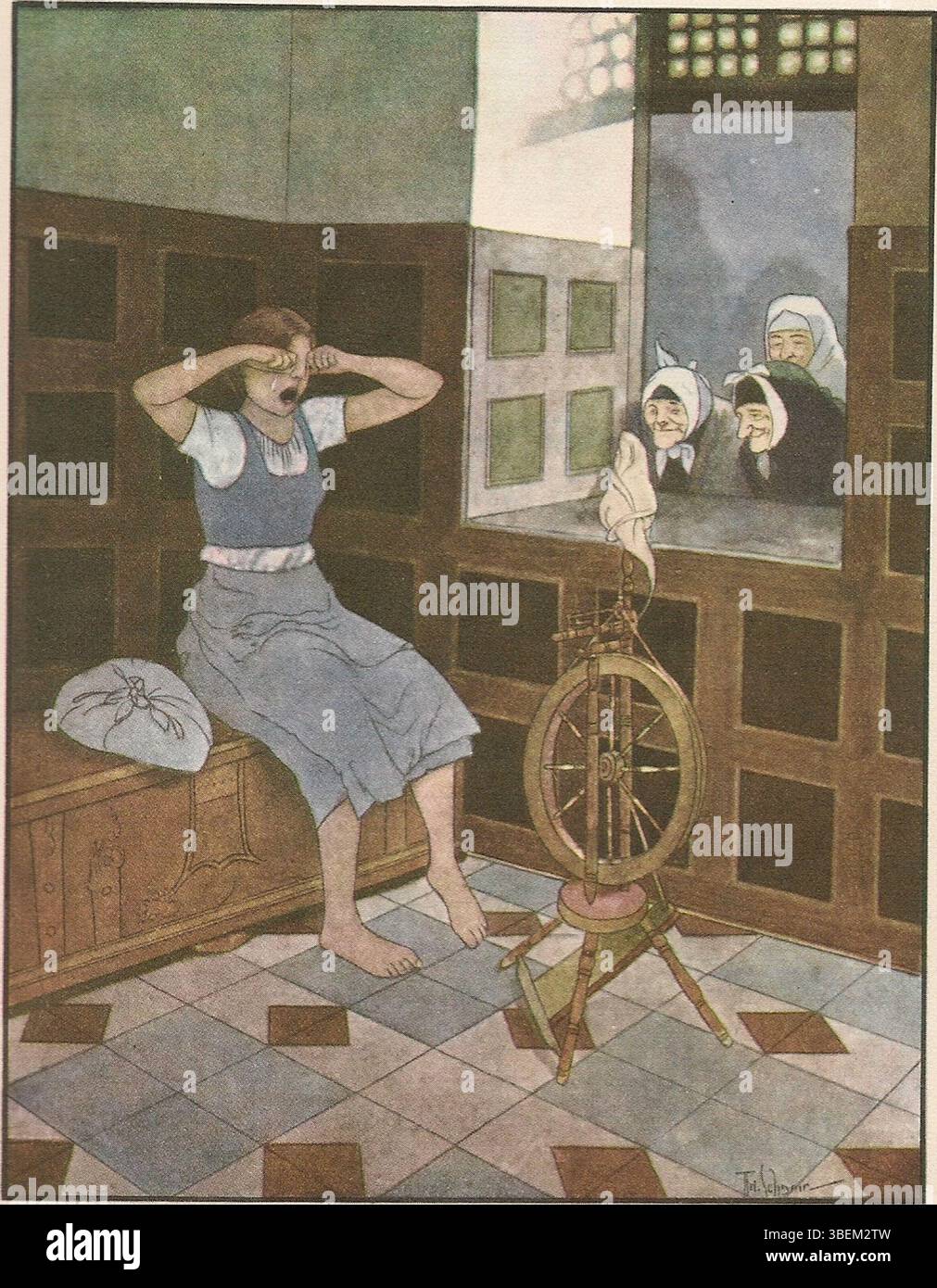 Illustrazione di Artur Scheiner per la fiaba "Zlatovláska" (la principessa d'oro) dalla collezione di K.J. Erben, riprodotta nel 1974 a pagina 101. Foto Stock