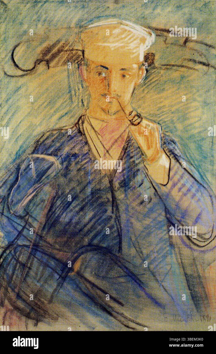 Helge Rode (1891) di Edvard Munch è un ritratto del pittore e scrittore danese Helge Rode. Il lavoro mostra la capacità di Munch di catturare gli stati emotivi interiori dei suoi soggetti, utilizzando una tavolozza di colori attenuata e pennellate espressive. Foto Stock