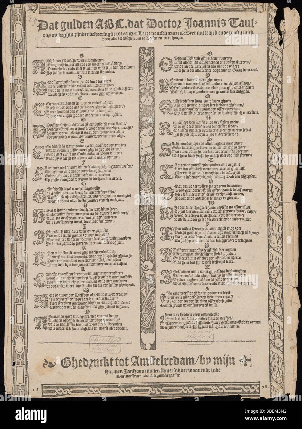 Questo lavoro del XVI secolo, stampato da Harmen Jansz Muller, presenta l'"ABC dorata" del Dr. Joannis Taultus, che esplora temi di conversione religiosa. Il testo faceva parte di un più ampio sforzo nel primo periodo moderno per affrontare le questioni teologiche e filosofiche in Europa. Foto Stock