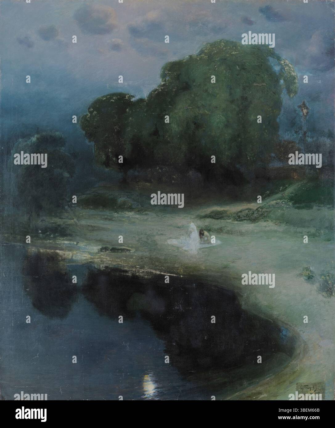 *Idyla* (1907) di Ladislav J. Trakal ritrae una tranquilla scena rurale, che riflette il legame dell'artista con la natura e le vedute idealizzate della vita. Il dipinto mette in risalto l'atmosfera tranquilla e la bellezza semplice dell'esistenza rurale. Foto Stock