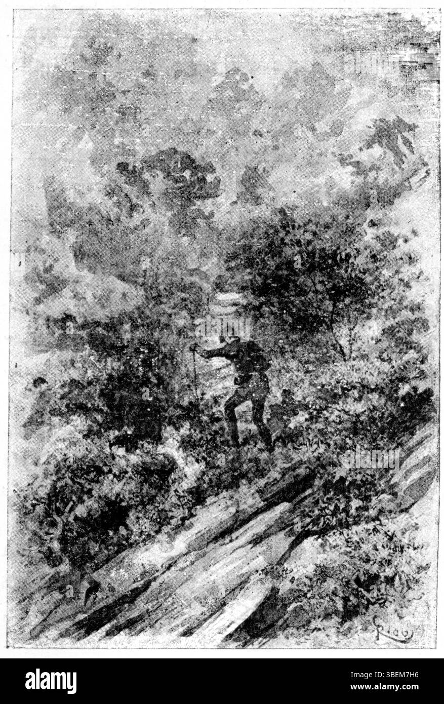 L'illustrazione di Édouard Riou a pagina 213 di "sul l'Eau" di Maupassant, edizione del 1888, ritrae una scena che riflette il viaggio descritto dall'autore. Foto Stock