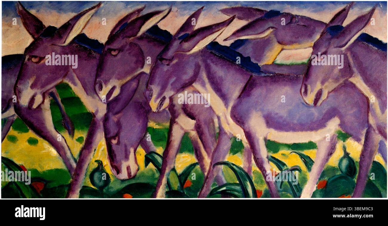"Eselfries" (fregio d'asino) di Franz Marc raffigura una serie di asini in una disposizione ritmica e a motivi geometrici, evidenziando il movimento e la ripetizione nella forma. Foto Stock