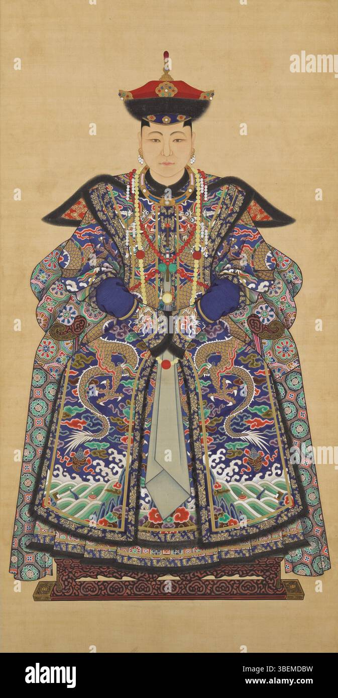 ; Cina; 1644-1911; inchiostro e colore su seta; a x L (immagine): 188,9 x 98,4 cm (74 3/8 x 38 3/4 pollici) a x L (totale): 353 x 135 cm (139 x 53 1/8 pollici); acquisto - Smithsonian Collections Acquisition Program e regalo parziale di Richard G. Pritzlaff Foto Stock