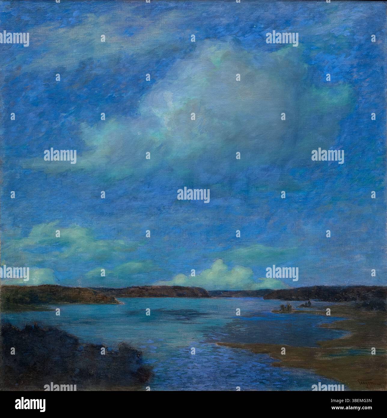 "Nuvola notturna" (1901) del principe Eugenio, duca di Närke, riflette la sua esperienza nella pittura del paesaggio. L'opera, ospitata a Thielska Galleriet, raffigura un cielo pieno di nuvole al crepuscolo, che mescola elementi naturali con un tono suggestivo e soffice. Foto Stock