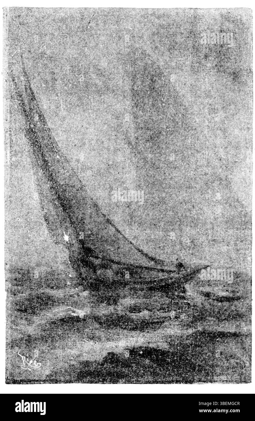 La pagina 084 di 'sul l'Eau' di Maupassant (1888) contiene un'illustrazione impressionante di Édouard Riou, che esalta visivamente l'atmosfera della narrazione di Maupassant. Il disegno completa il testo, creando una connessione più forte tra le forme d'arte visiva e letteraria. Foto Stock