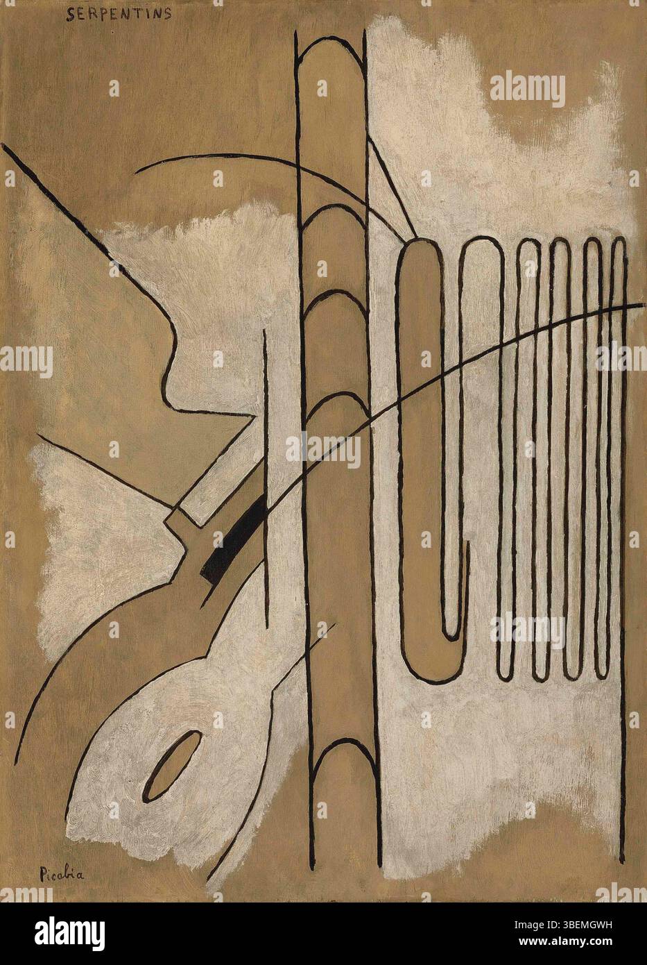 I *Serpentins* di Picabia, intorno al 1922, sono un'opera astratta che presenta forme curve e serpentine. Il dipinto riflette il suo fascino per la fluidità e il movimento, abbracciando i primi ideali modernisti. Foto Stock