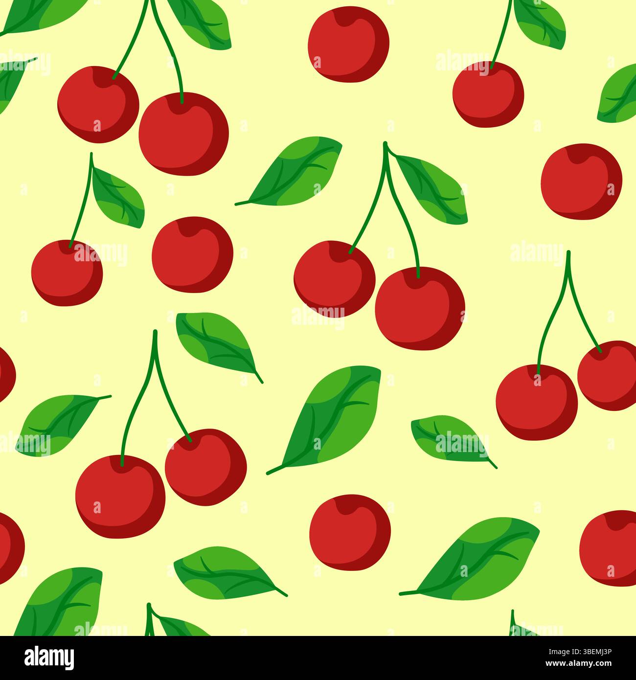 Un vivace e succoso motivo di ciliegio senza cuciture in un allegro stile estivo. Illustrazione Vettoriale