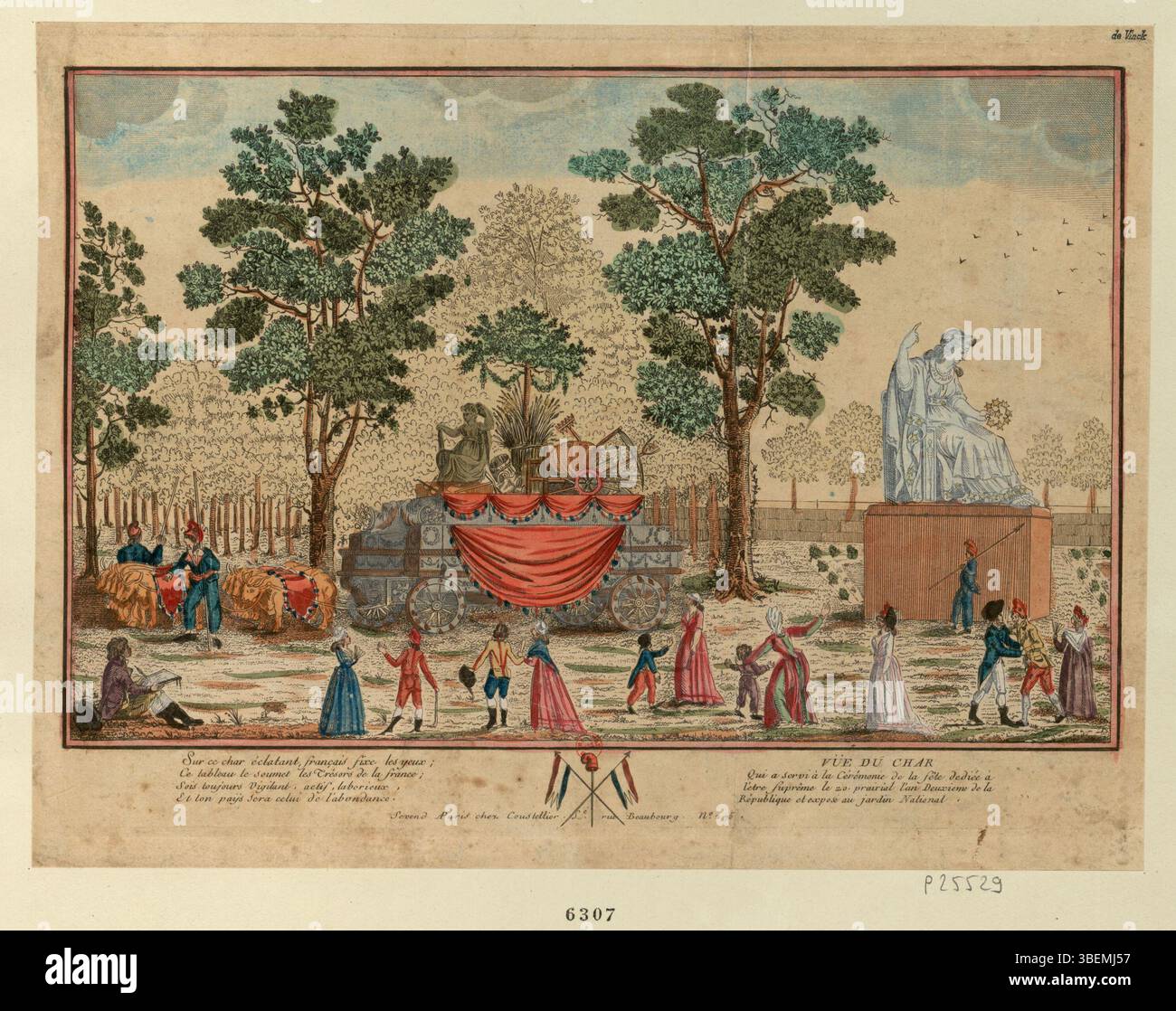 Questa immagine raffigura il carro cerimoniale utilizzato durante il Festival dell'essere Supremo, tenutosi l'8 giugno 1794 (20 Prairial, anno II) a Parigi. L'evento faceva parte di un movimento per sostituire il cristianesimo con una nuova religione civica. Foto Stock