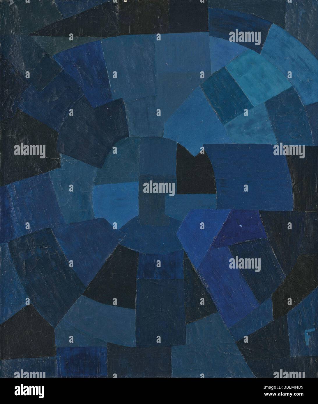 "Komposition in Blau" di otto Freundlich, dipinto a Parigi nel 1931, mostra il suo stile astratto. Questo lavoro riflette l'esplorazione di Freundlich delle forme geometriche e l'uso di vibranti tonalità blu per trasmettere emozione e struttura nell'arte moderna. Foto Stock