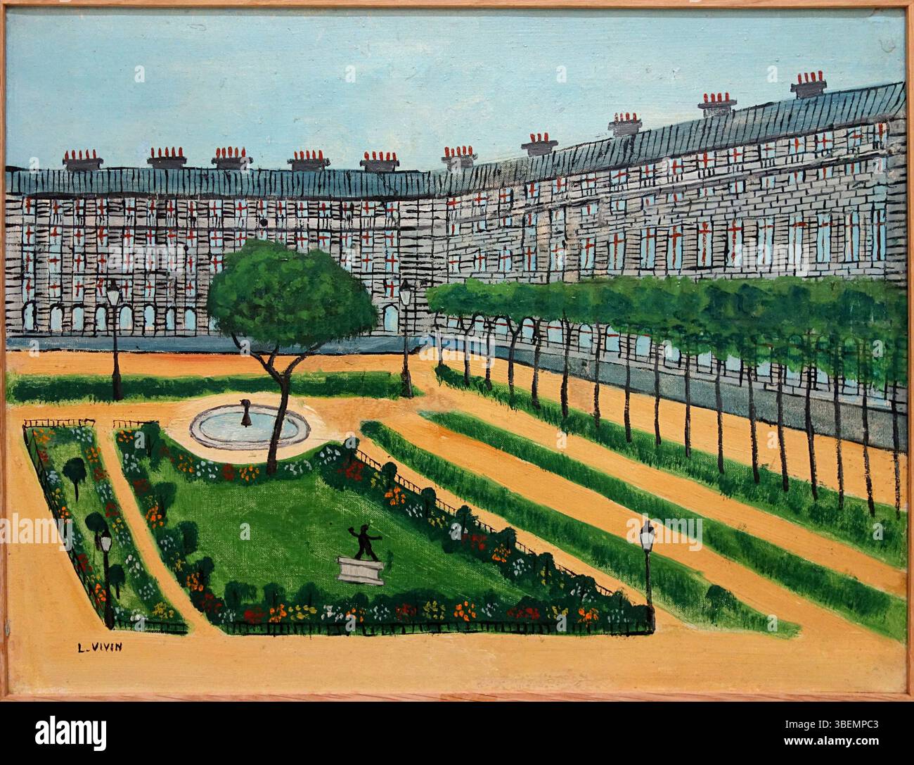 Il dipinto di Louis Vivin del 1930 circa presenta il Jardin des Tuileries, catturando la serenità e la bellezza strutturata di uno dei giardini più iconici di Parigi. Le opere d'arte mettono in risalto il design del parco e il suo posto nella cultura francese. Foto Stock