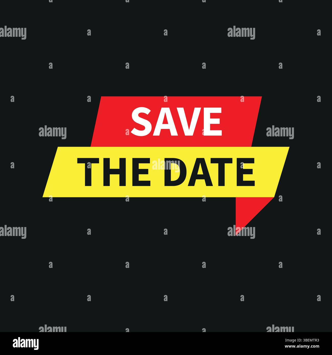 salvare il banner del messaggio della data con testo in stile nastro rosso e giallo su sfondo nero per i promemoria Illustrazione Vettoriale