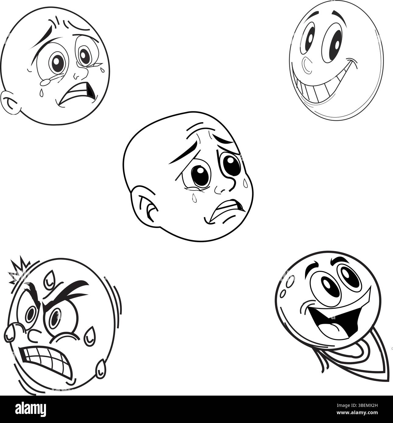 Set di vettori cartoon di facce ed espressioni sorridenti Illustrazione Vettoriale