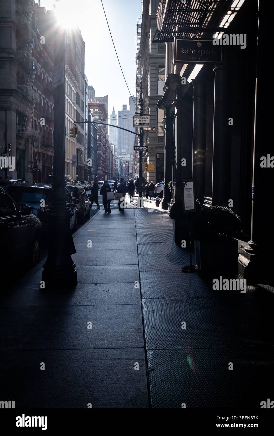La classica e dettagliata scena di strada di Manhattan, New York. Foto Stock