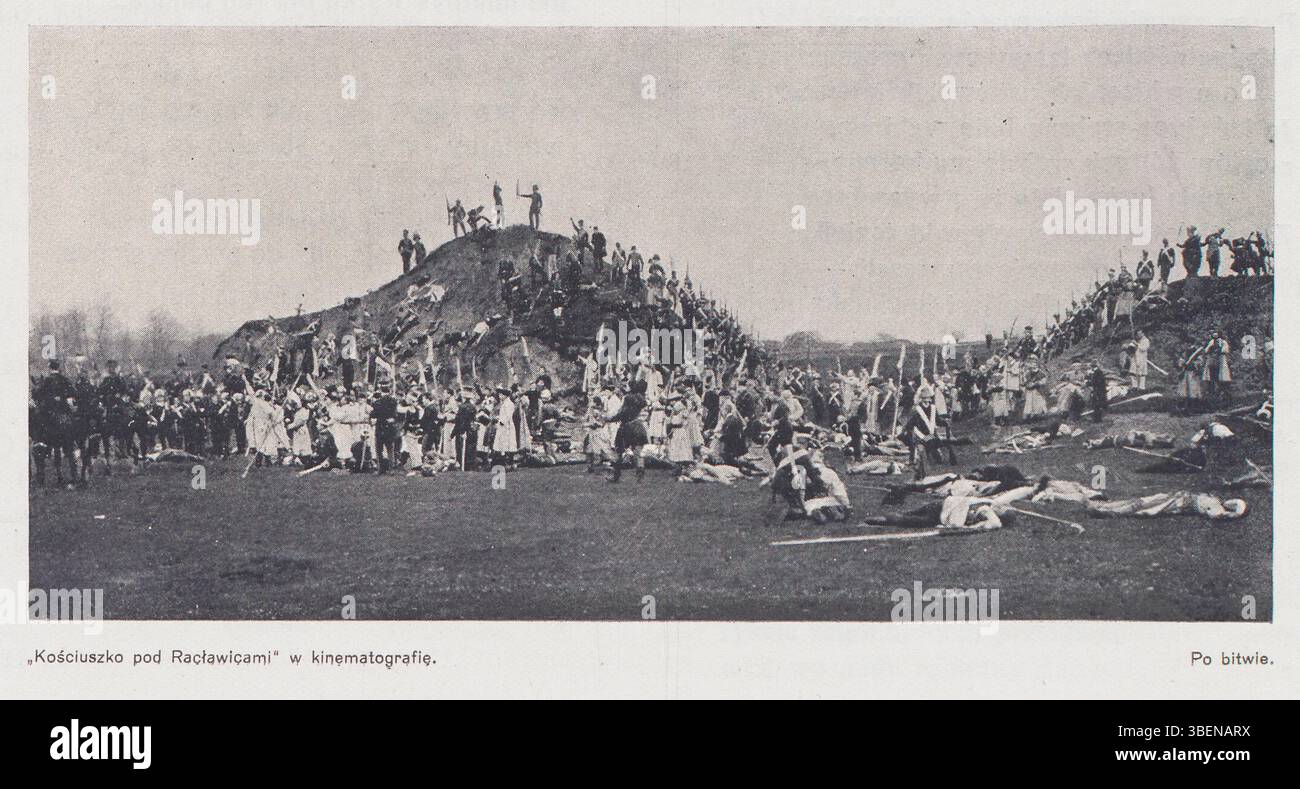 Il film "Kosciuszko pod Raclawicami" (1913) riprende Tadeusz Kosciuszko e il suo esercito nella battaglia di Raclawice del 1794, un momento cruciale nella rivolta di Kosciuszko per l'indipendenza della Polonia. Il film è un importante artefatto della storia del cinema polacco. Foto Stock
