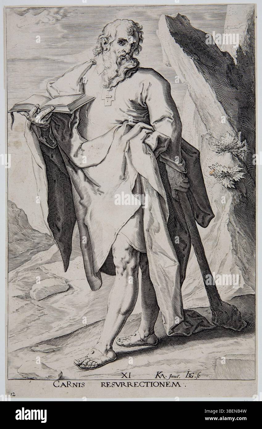 Questa opera d'arte di Jacques II de Gheyn e Karel van Mander illustra Giuda Thaddaeus della serie "Cristo e gli Apostoli 12". Creato all'inizio del XVII secolo, mette in risalto una figura biblica. Foto Stock