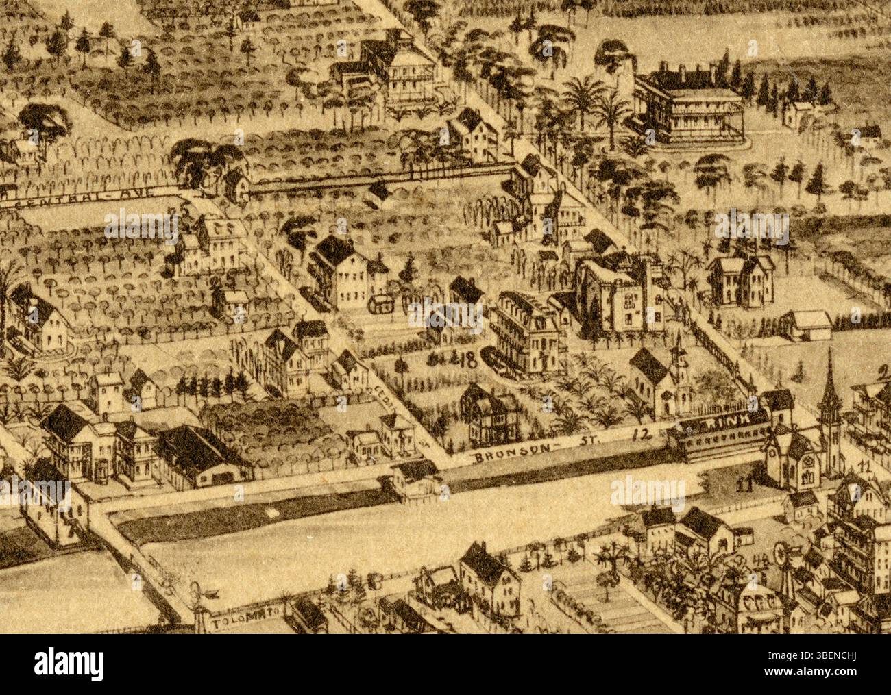 Questa mappa stilizzata del 1885 mostra il quartiere di Lincolnville a St. Augustine, Florida. Esso raffigura i lotti di terra dove, in seguito al proclama di emancipazione del 1863, circa 672 schiavi liberati formarono una comunità conosciuta come Lincolnville. La mappa è stata estratta dalla St. Augustine, Florida Map Collection, State Library of Florida. Foto Stock