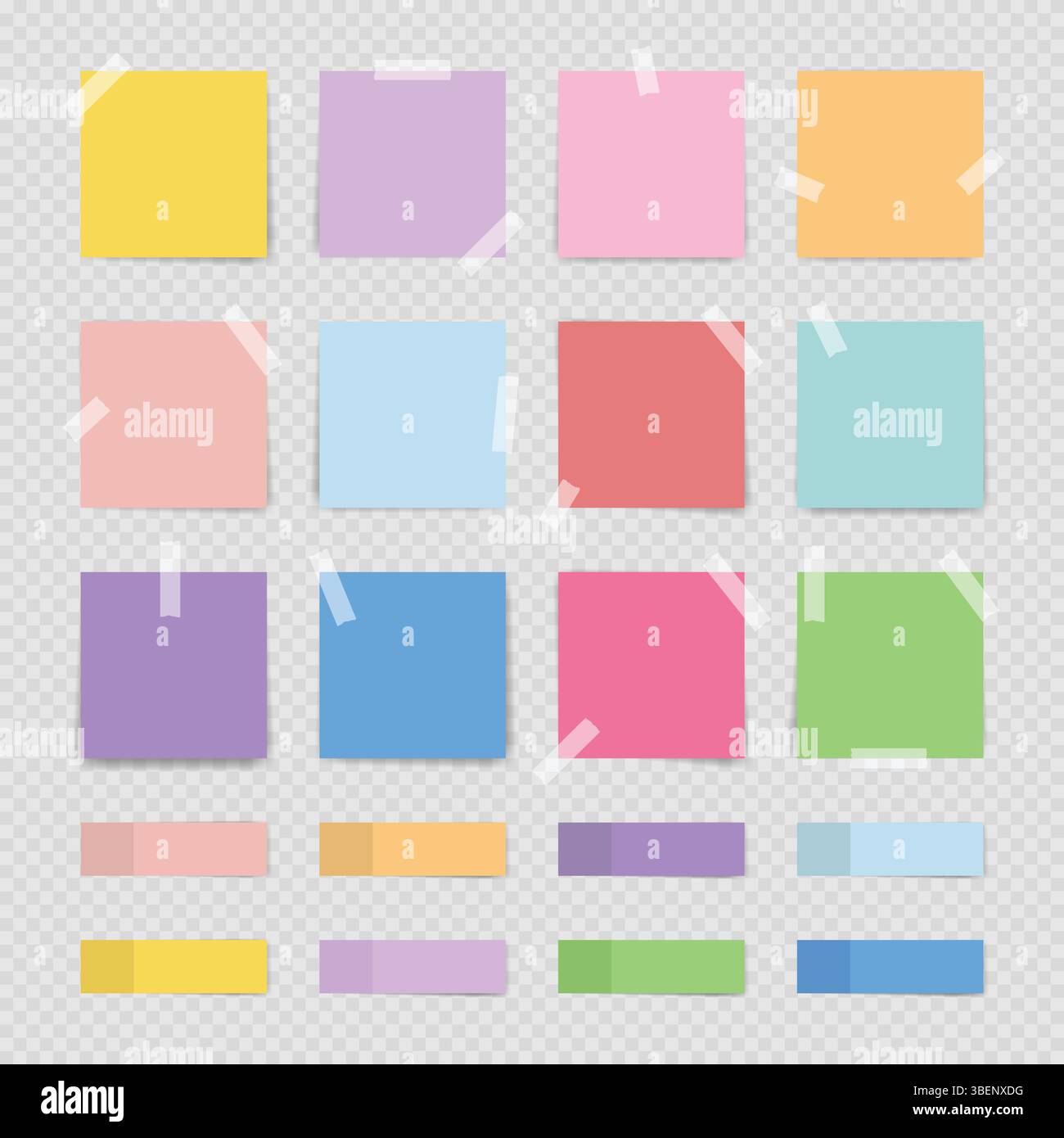 Set di note adesive colorate isolate su sfondo trasparente. Illustrazione vettoriale Illustrazione Vettoriale