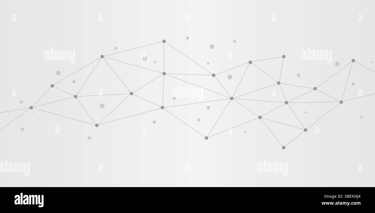 Sfondo geometrico connesso. Punti e linee di collegamento. Connessione di rete globale. Modello banner per la tecnologia. Illustrazione Vettoriale