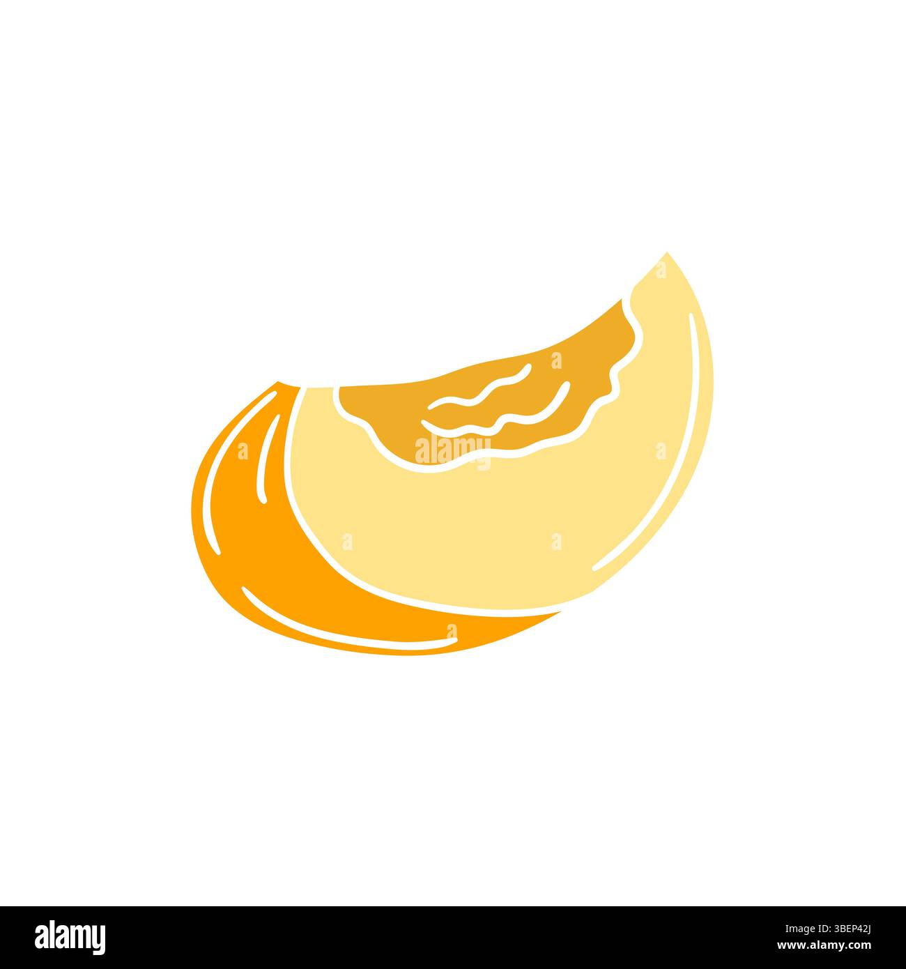 Simpatica illustrazione di frutta in stile disegno a mano. Icona albicocca su sfondo bianco. Contorno bianco. Design per cartoline Illustrazione Vettoriale