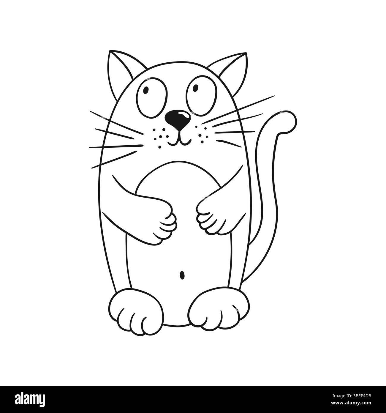 Graziosa illustrazione di animali in stile disegno a mano. Monocromatico. Icona Cat su sfondo bianco. Design per colorare libri, giochi per bambini Illustrazione Vettoriale
