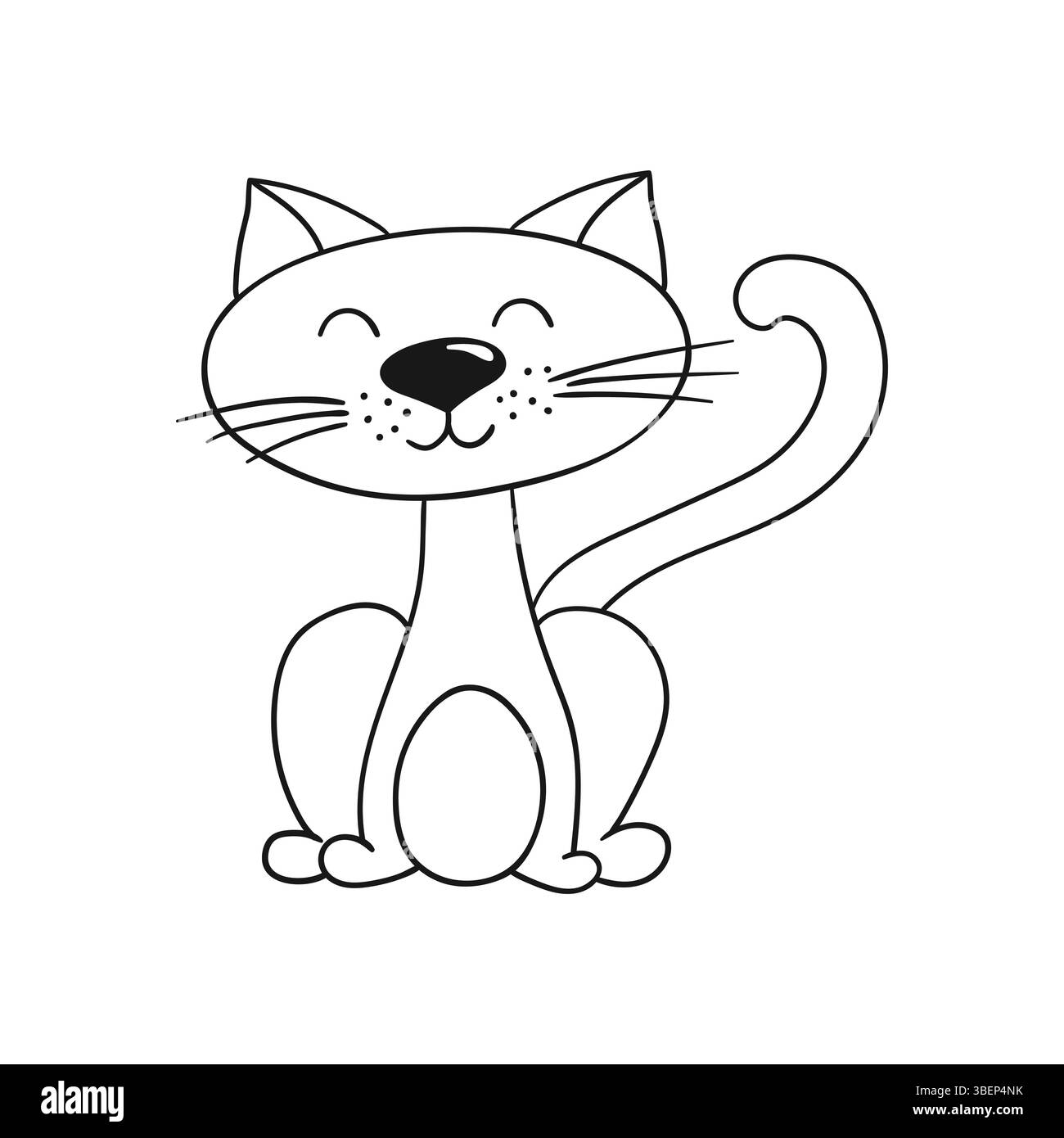 Graziosa illustrazione di animali in stile disegno a mano. Monocromatico. Icona Cat su sfondo bianco. Disegna per colorare libri, giochi educativi per bambini. Icona Illustrazione Vettoriale