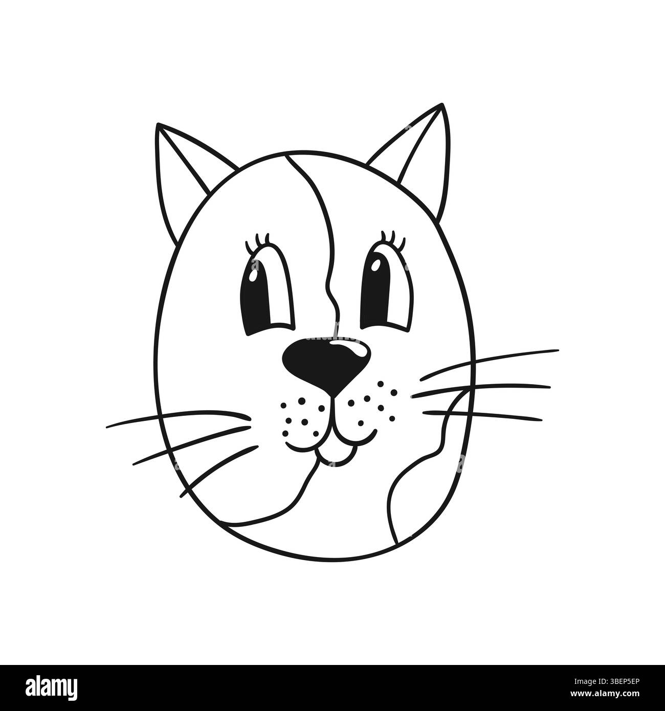 Graziosa illustrazione di animali in stile disegno a mano. Monocromatico. Icona Cat su sfondo bianco. Design per libri da colorare, giochi Illustrazione Vettoriale