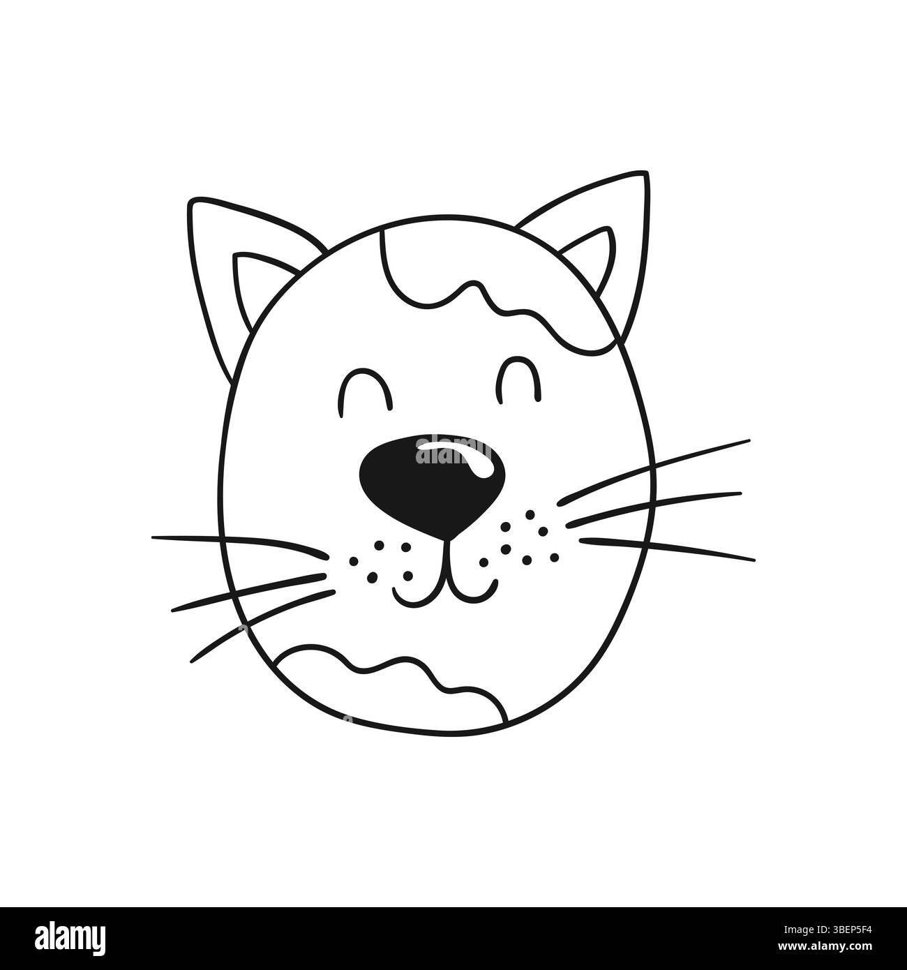 Graziosa illustrazione di animali in stile disegno a mano. Monocromatico. Icona Cat su sfondo bianco. Design per colorare libri e giochi Illustrazione Vettoriale