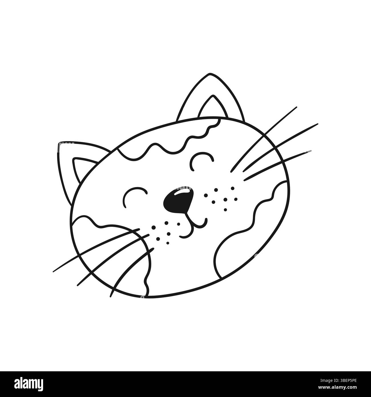 Graziosa illustrazione di animali in stile disegno a mano. Monocromatico. Icona Cat su sfondo bianco. Design Illustrazione Vettoriale