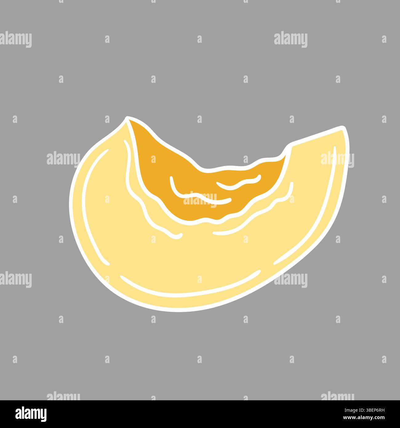 Simpatica illustrazione di frutta in stile disegno a mano. Icona albicocca su sfondo grigio. Contorno bianco. Design Illustrazione Vettoriale