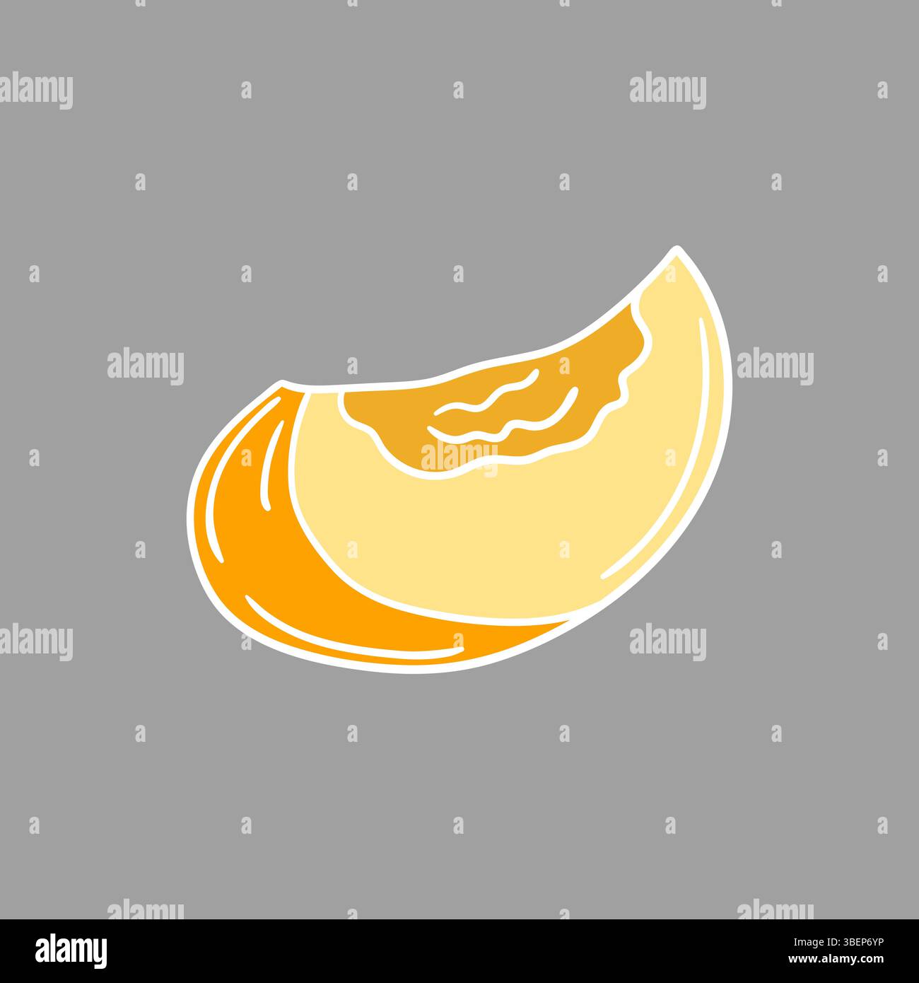 Simpatica illustrazione di frutta in stile disegno a mano. Icona albicocca su sfondo grigio. Contorno bianco. Design per cartoline Illustrazione Vettoriale