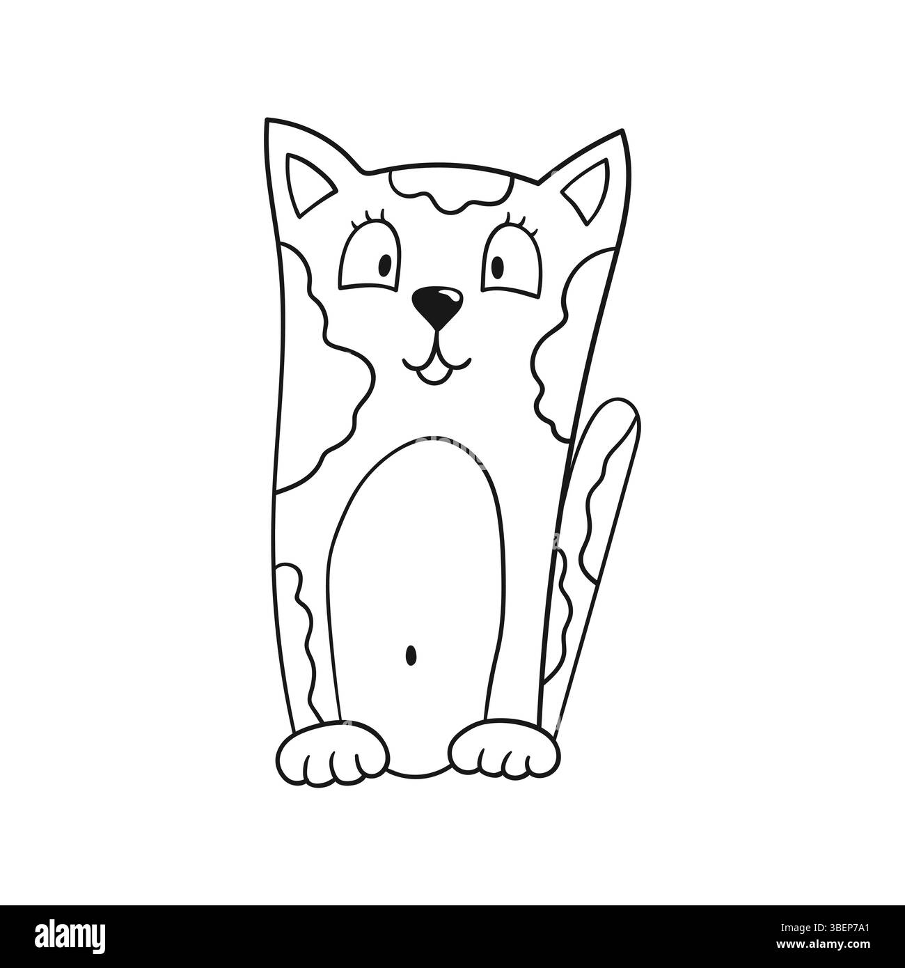 Graziosa illustrazione di animali in stile disegno a mano. Monocromatico. Icona Cat su sfondo bianco. Design per libro Illustrazione Vettoriale