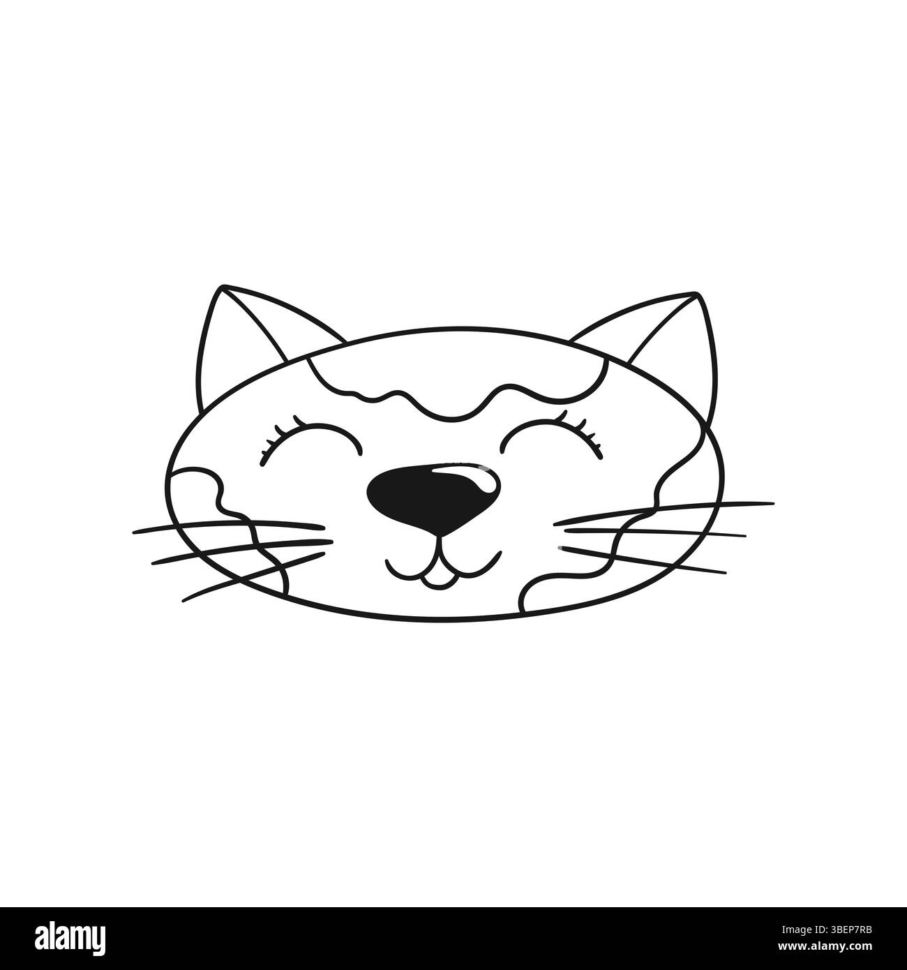 Graziosa illustrazione di animali in stile disegno a mano. Monocromatico. Icona Cat su sfondo bianco. Disegna per colorare libri, giochi educativi per bambini. Icona, Illustrazione Vettoriale
