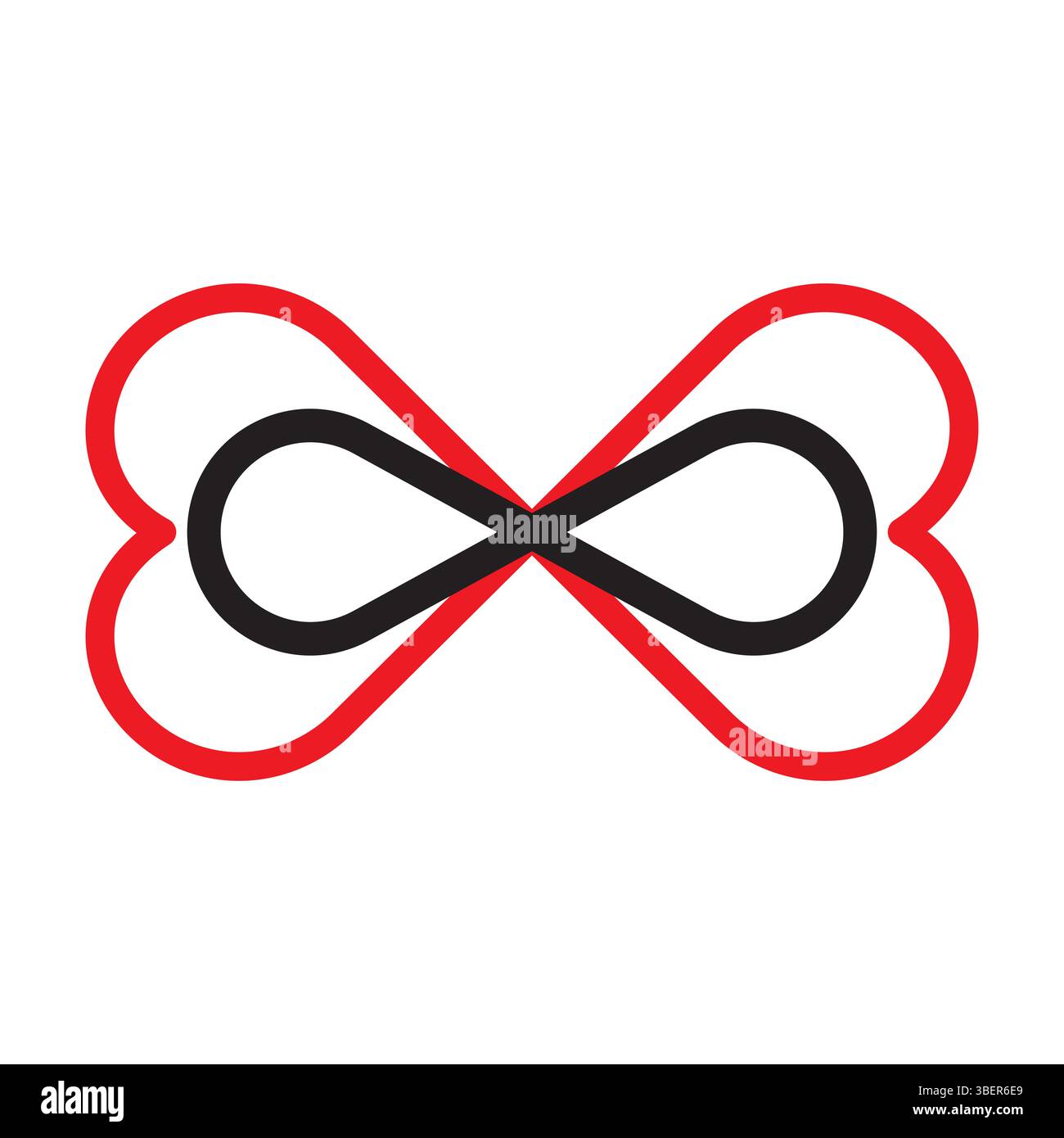 Simbolo del doppio cuore. Icona ciclo infinito. Connessione Vector Love. Contorno rosso/nero. Illustrazione Vettoriale