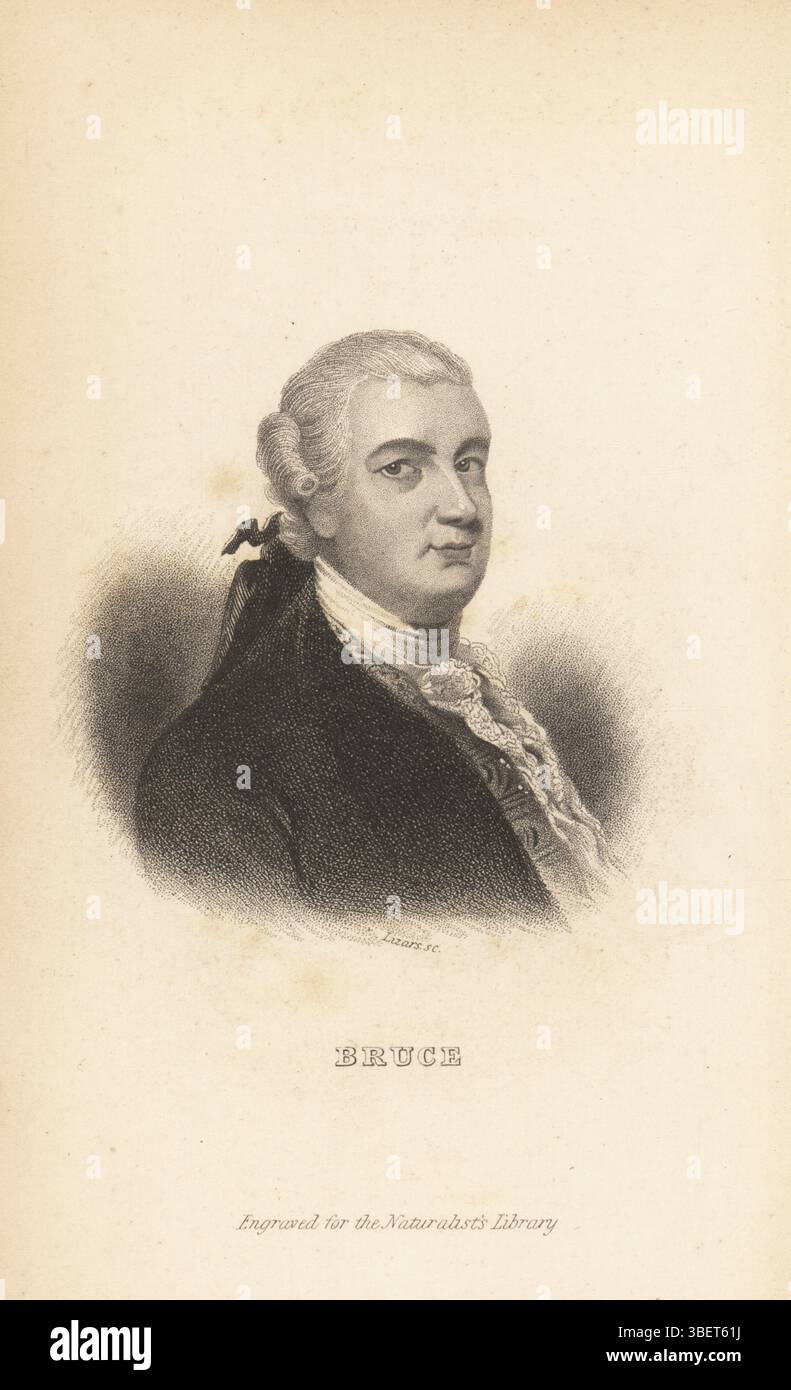 James Bruce di Lovat, Scottish explorer, scrittore e naturalista, 1730-1794. Dopo un ritratto di David Martin. Incisione in acciaio da Lizars da Sir William Jardine è il naturalista biblioteca, W.H. Lizars, Edimburgo, 1843. Foto Stock