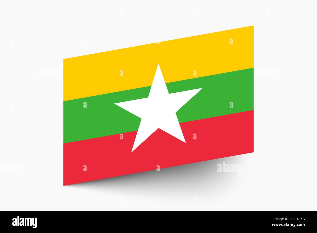 Bandiera del Myanmar. Bandiera del Myanmar colori ufficiali icona inclinata disegno di illustrazione vettoriale digitale. Illustrazione Vettoriale