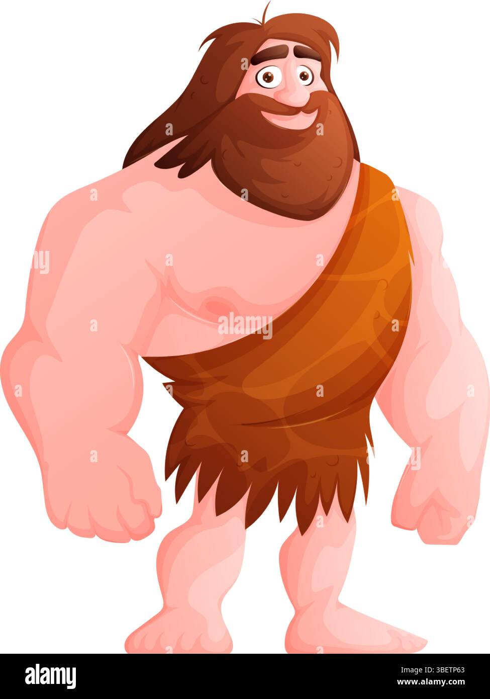 Un cartone animato raffigurante un cavolo sorridente, raffigurato con una grande barba marrone, capelli lunghi, braccia muscolari e con un indumento di pelliccia marrone intorno Illustrazione Vettoriale