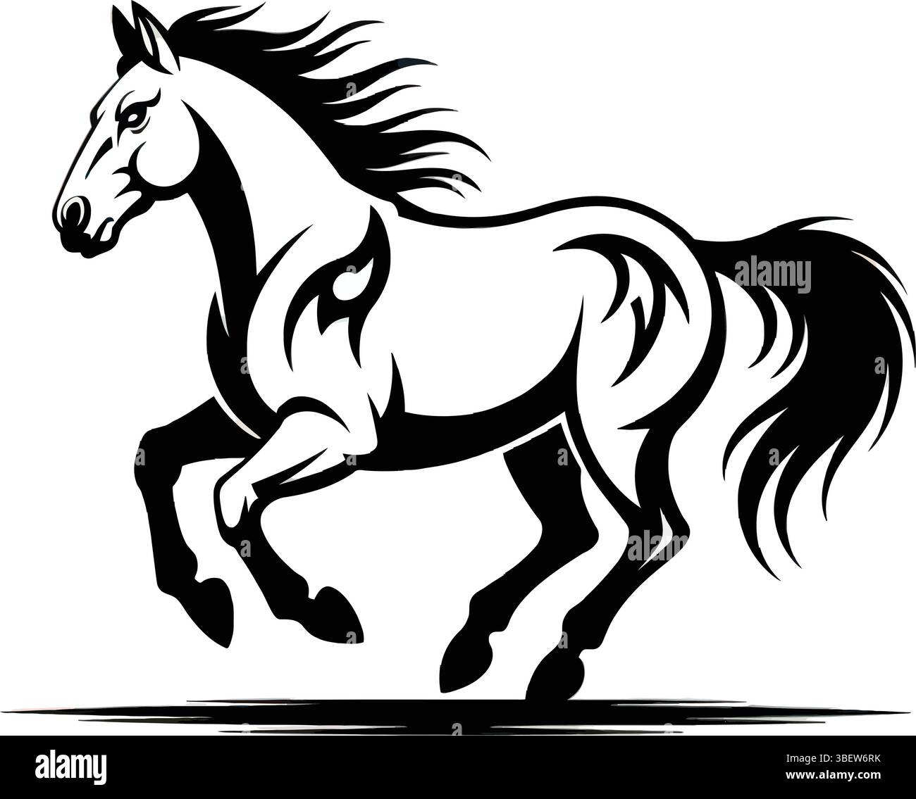 Silhouette nera del cavallo da corsa che mostra potenza e velocità con un audace design line art Illustrazione Vettoriale