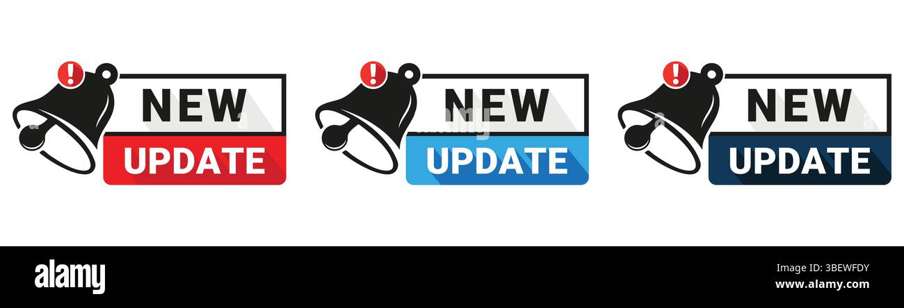 Nuove icone di notifica degli aggiornamenti con badge di avviso Illustrazione Vettoriale