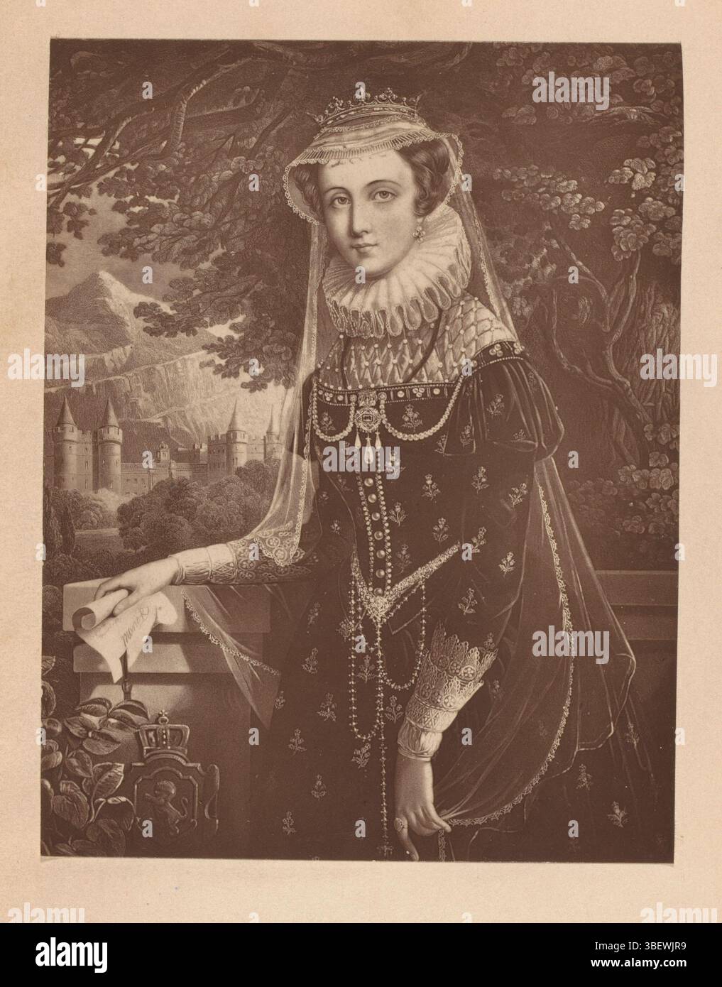Maria Regina di Scozia, Fotoreproduzione di un dipinto, raffigurante un ritratto di Maria i di Scozia, Maria Regina di Scozia, stampa fotomeccanica, riproduzione, pagina, foto, libri illustrati fotografici, altezza 120 mm, larghezza 93 mm, creatore, 1876 - 1881, carta, Woodburytype Foto Stock