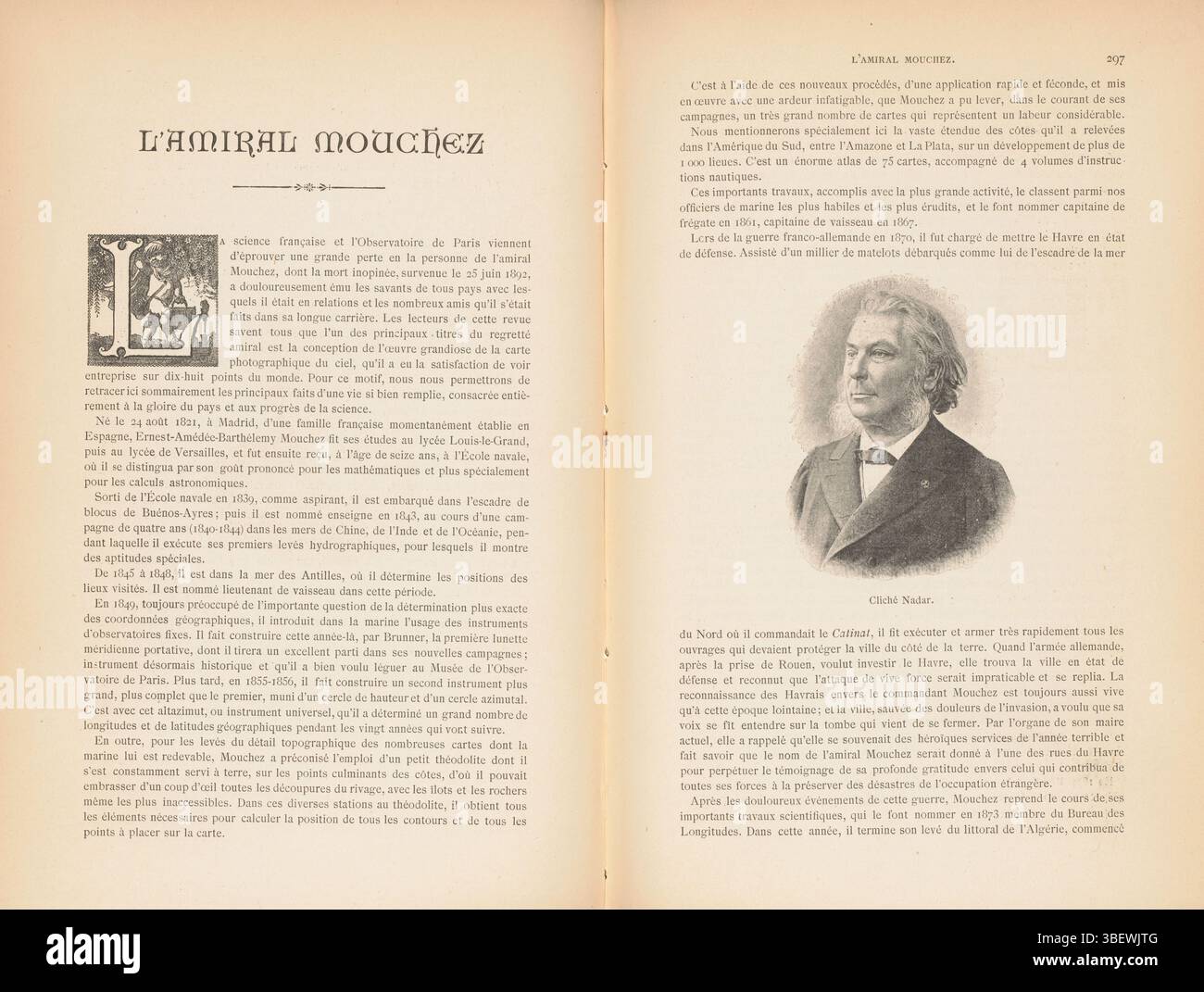 Francia, Parigi, Nadar, Fotoreproduzione di un ritratto di Ernest Mouchez, Francia, stampa fotomeccanica, riproduzione, pagina, foto, libri fotografici illustrati, altezza 83 mm, larghezza 65 mm, francese, fotografo, 1882 - 1892, carta, autotipo, clichémaker, nell'immagine di Foto Stock
