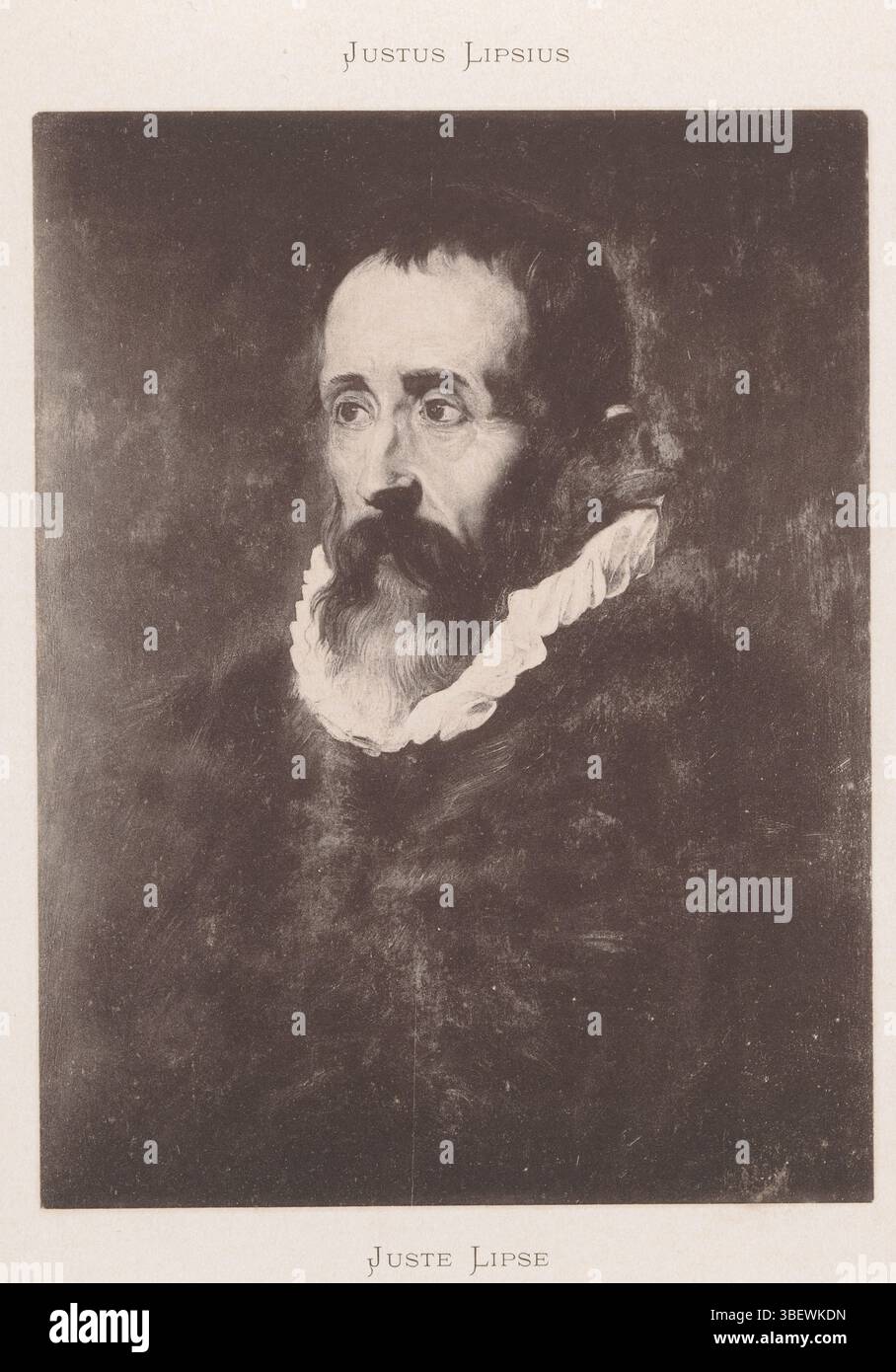 Juste Lipse, Juste Lipsius, riproduzione di un ritratto dipinto di Juste Lipsius, stampa fotomeccanica, riproduzione, pagina, foto, libri illustrati fotografici, altezza 164 mm, larghezza 125 mm, maker, 1892 - 1897, carta, collotipo, stampa leggera Foto Stock