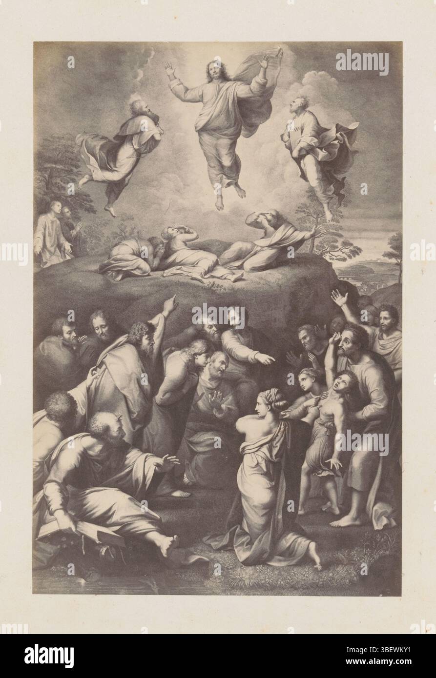 Raffaello, Fotoreproduzione da un'incisione alla trasfigurazione di Raphaël in Vaticano, fotografia, fotografia, riproduzione, pagina, foto, libri fotografici illustrati, altezza 205 mm, larghezza 137 mm, fotografo, 1863 - 1868, carta fotografica, carta fotografica, stampa di album, stampa di albumina, concetto di lavoro, da stampare dal, 1483-04-07 - 1520-04-07 Foto Stock