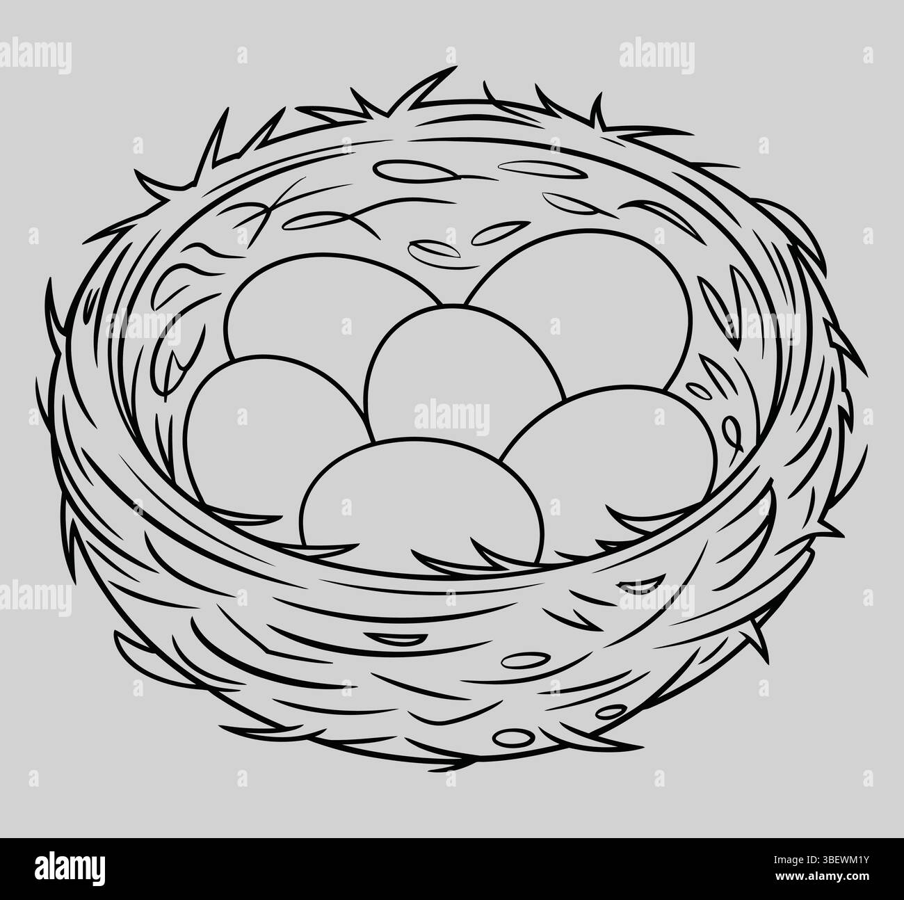 Un'immagine meticolosamente realizzata rivela un nido pieno di uova Illustrazione Vettoriale